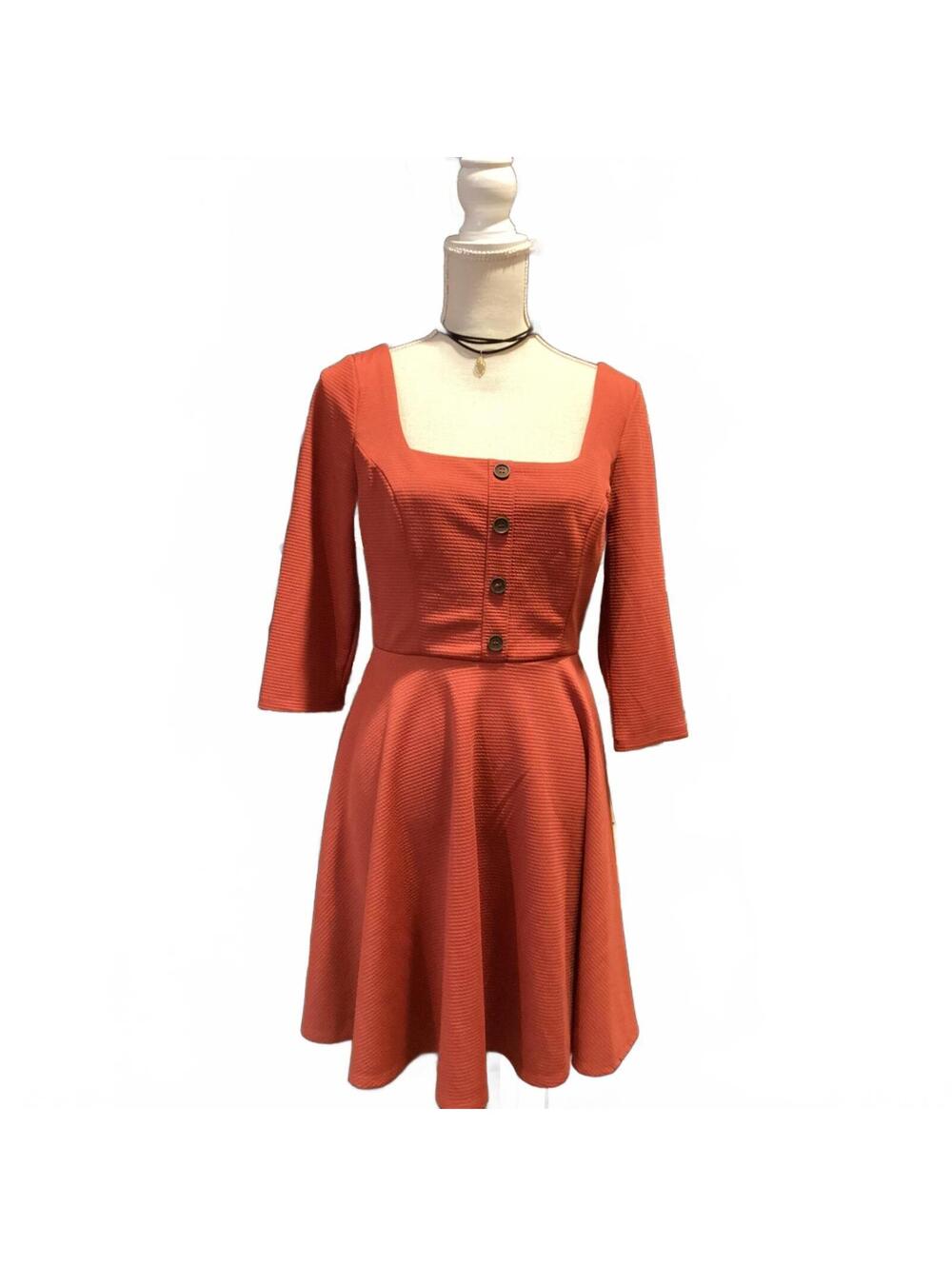Mimi rust colored sleeved dress with buttons size M